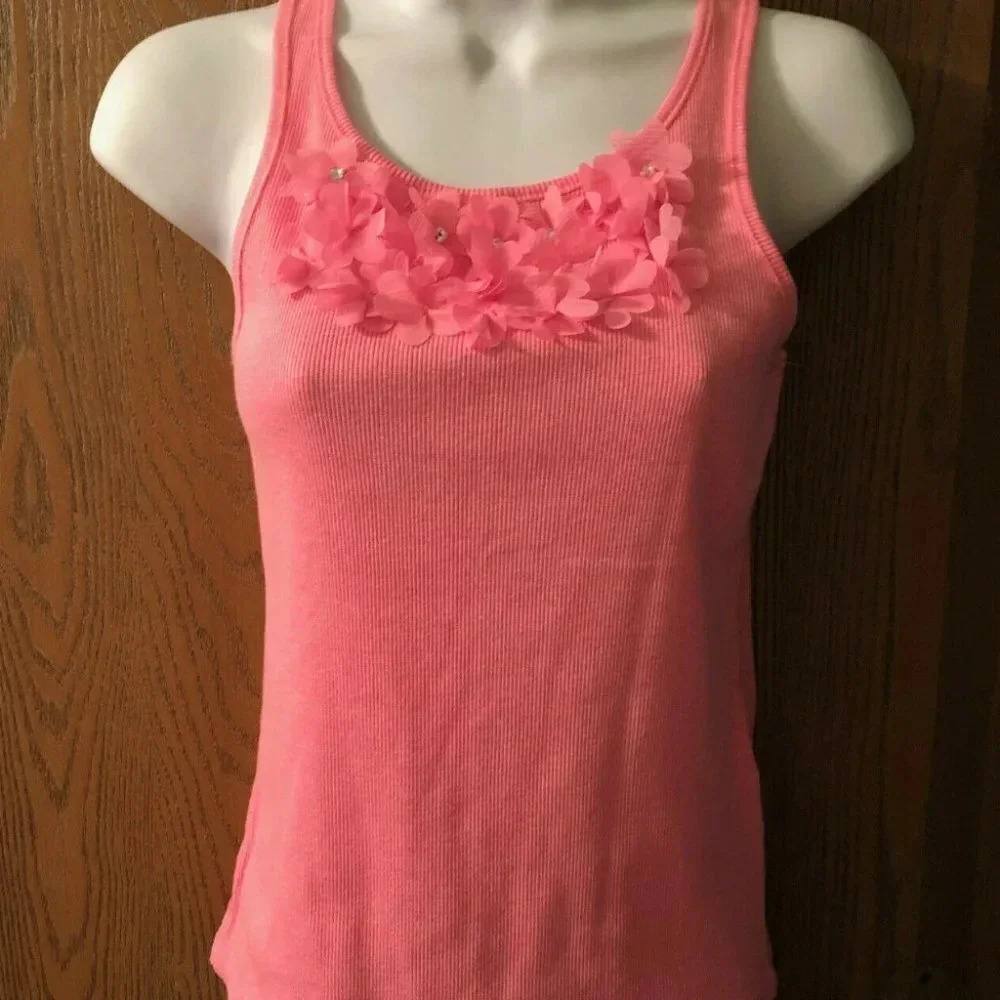New Girl's Joe Fresh Pink Flower Tank Top XL 14 - Picture 3 of 4
